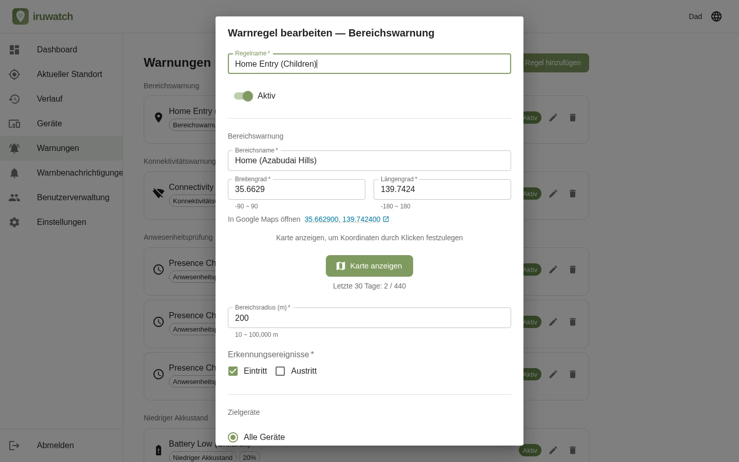 Illustration eines gestrichelten Kreises als Geofence mit einer Standortnadel darin
